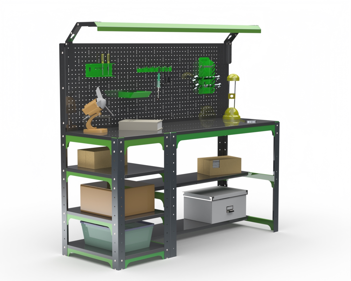 Стол металлический Metalex KIT с боковыми полками, перфопанелью и комплектом освещения