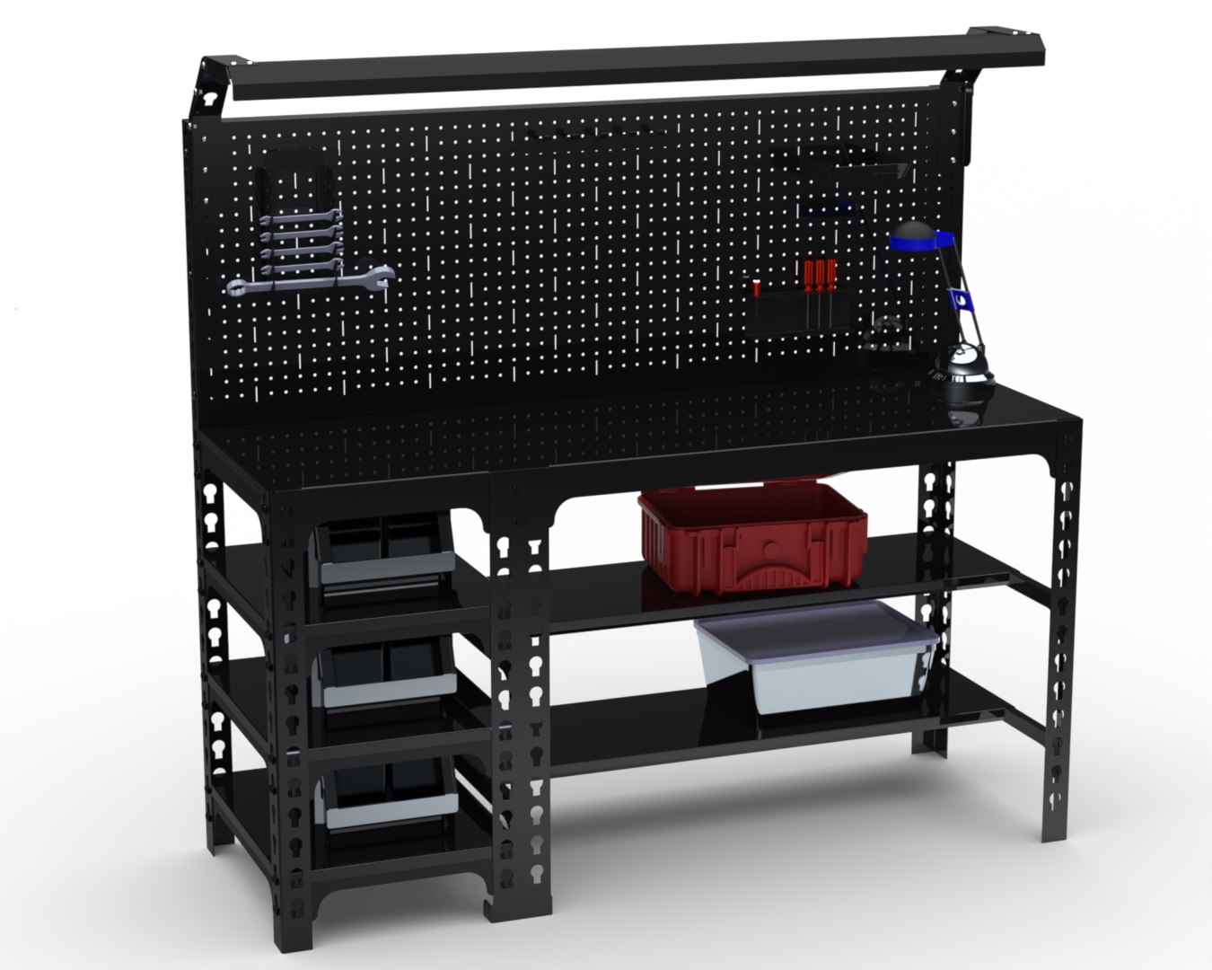 Стол металлический Metalex с бок. полками, перфопанелью и комплектом освещения