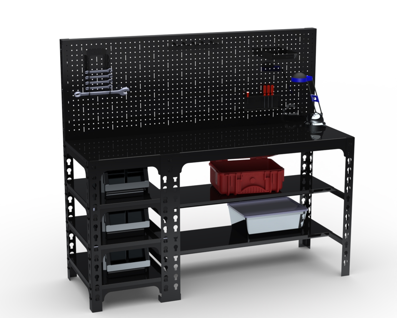 Стол металлический Metalex с боковыми полками и перфопанелью