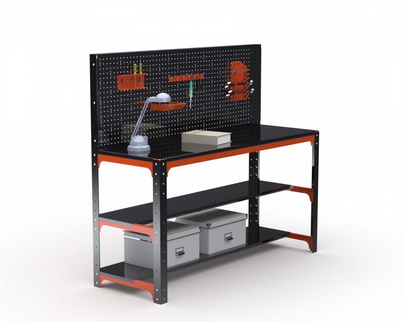 Стол металлический Metalex KIT, полки + перфопанель с комплектом аксессуаров