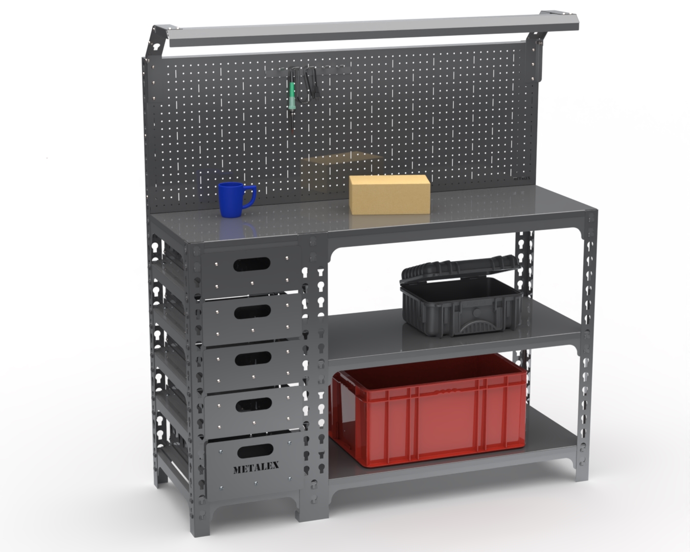 Стол-верстак с тумбой и панелью комплектом освещения