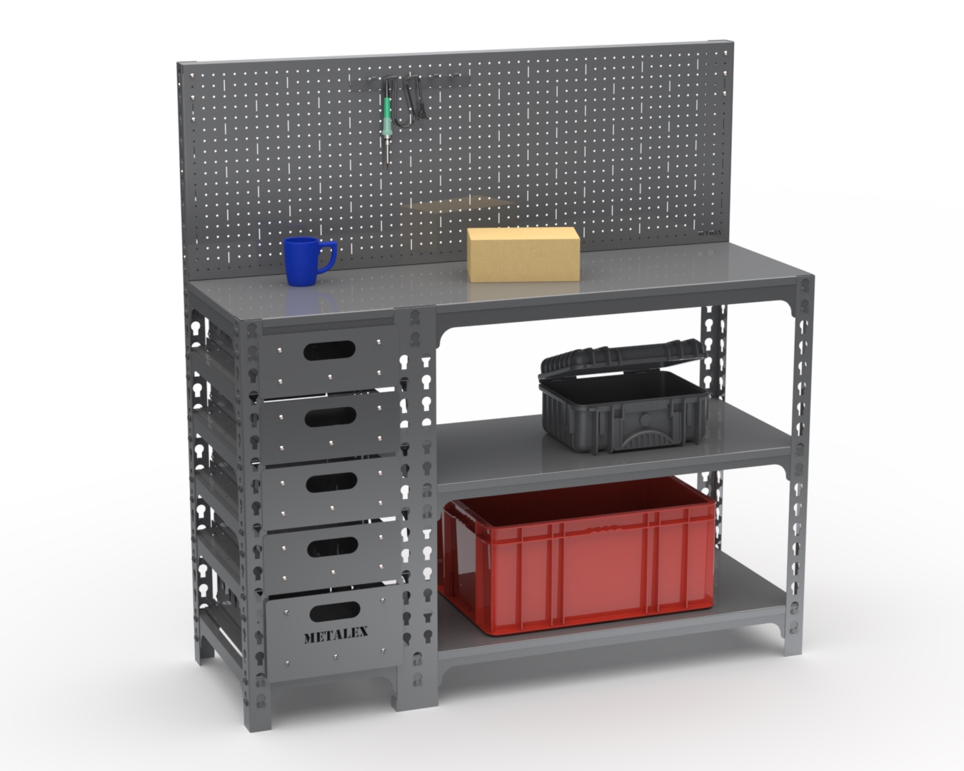 Стол-верстак Metalex (тумба + перфопанель с комплектом аксессуаров)